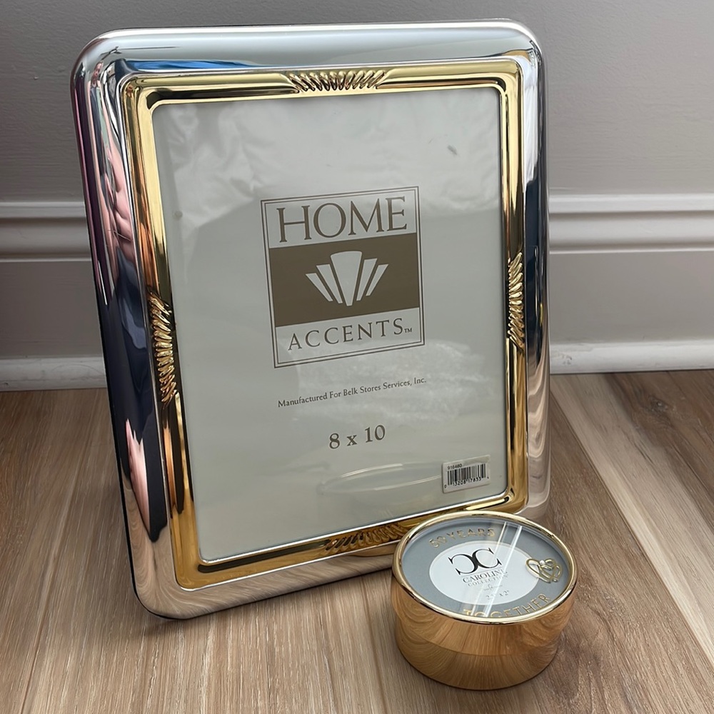 50th Wedding Anniversary Frame and Trinket box. Gold and Silver 8x10